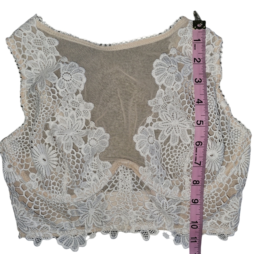 Victorias Secret Dream Angels Lace Mesh Long Line Bra Neutral Floral Boho Sz 32D - Picture 8 of 16